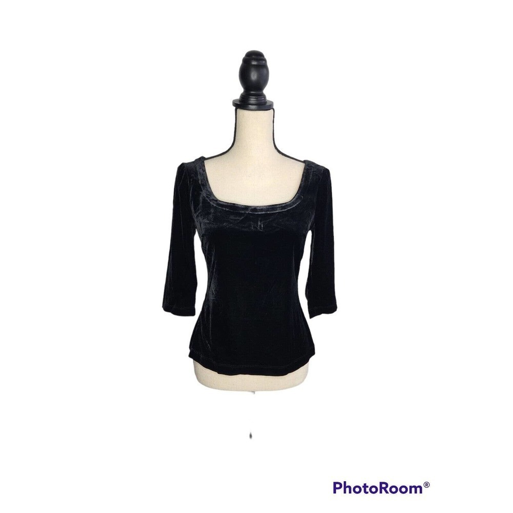 L'AGENCE Velvet 3/4 Sleeves Square Neck Black Top Blouse Size Small NWT